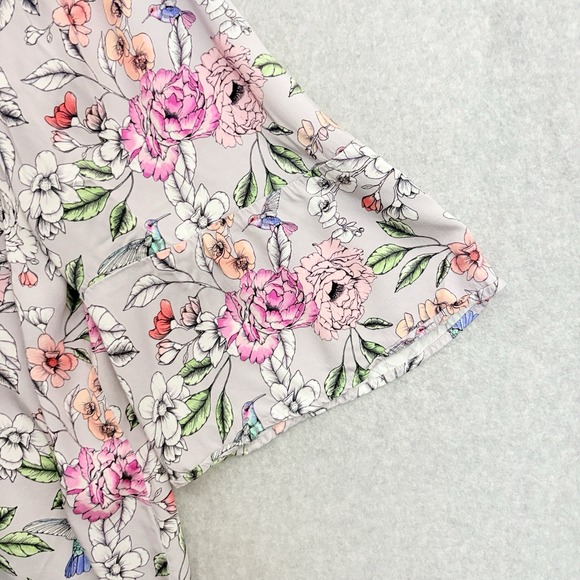 J. Jill Top 4X Hummingbird Satin Printed Tunic Grey Floral Popover Career Office - Picture 5 of 8